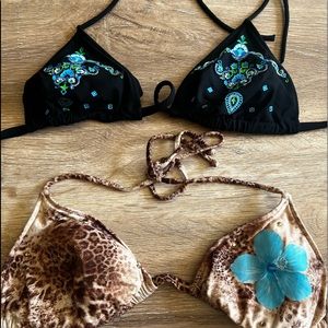 Animal print and black string bikini tops